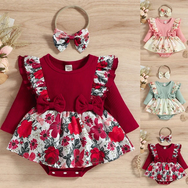 Newborn Baby Girls Ruffle Romper Dress Headband Set Floral Clothes Outfits UK