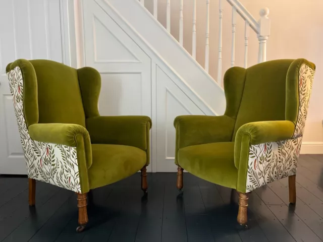 Gorgeous Reupholstered Edwardian Velvet/Linen Armchairs (Price per chair)