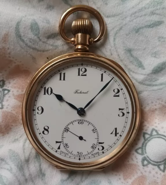 1920s Dennison Watch Case VINTAGE OPEN FACE POCKET WATCH WORKING WELL. Gold