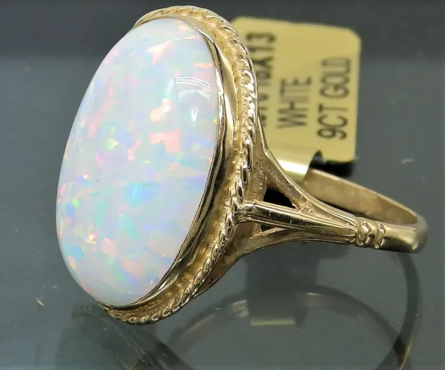 9Ct Gold Large Opal Ring 9 Carat Yellow Gold Cabochon Single Stone  Ring Size O 3