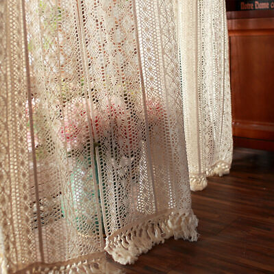 1 Panel Crochet Garden Curtain Cotton Linen Living Room Bedroom Bay Window Drape