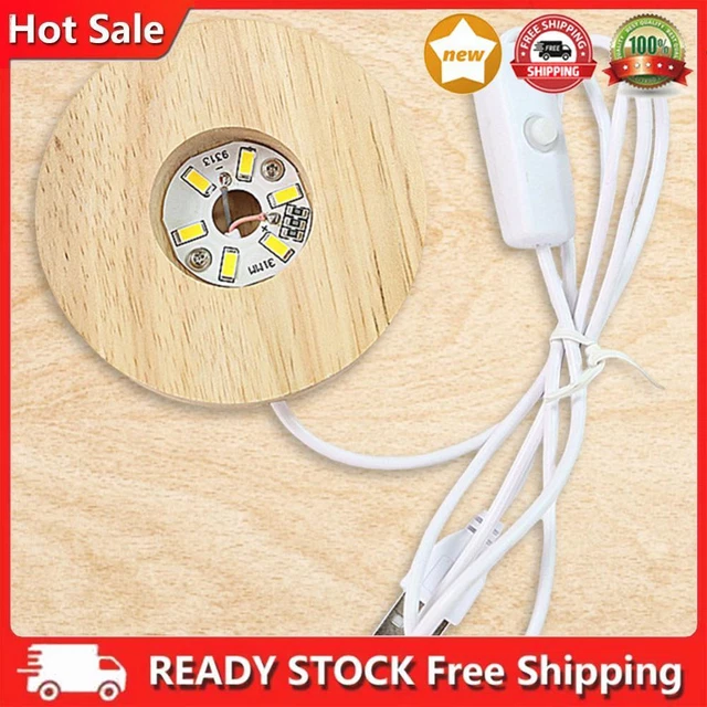 4"" LED Light Display Base Wooden Light Stand Base Round for Home Decoration
