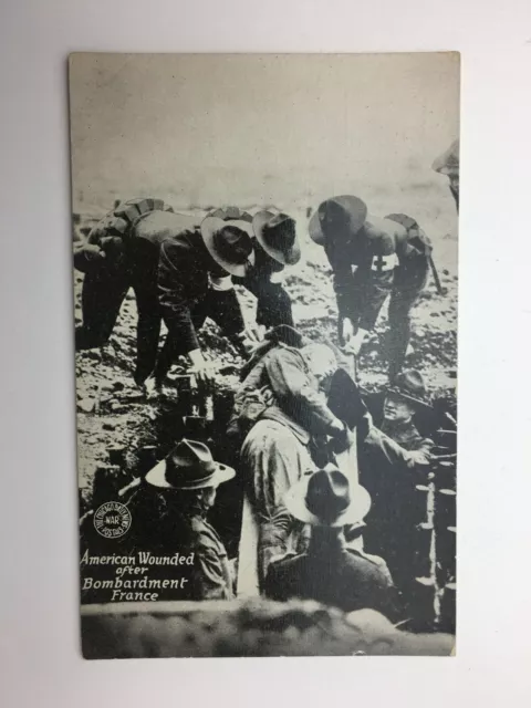 WW1 Postcard American Wounded In France Soldiers Trench Medic Stretcher