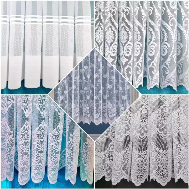 White Lace Cheap Net Curtains Rod Slot Ready to Use Sold By the Metre 11 Drops