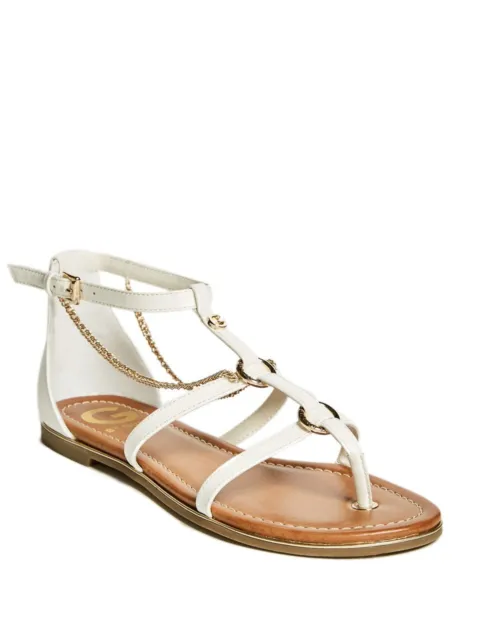 Guess By Guess Lessa Women's Size 8.5 White Round Toe Chain T-Strap Flat Sandals