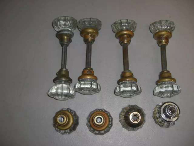 LOT of 12 VINTAGE ANTIQUE GLASS & BRASS CRYSTAL DOOR KNOB HARDWARE HOUSE SALVAGE