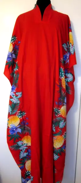 Vintage Blue Hawaii Sportswe Hawaiian Maxi Dress One Size Muumuu Caftan Monstera