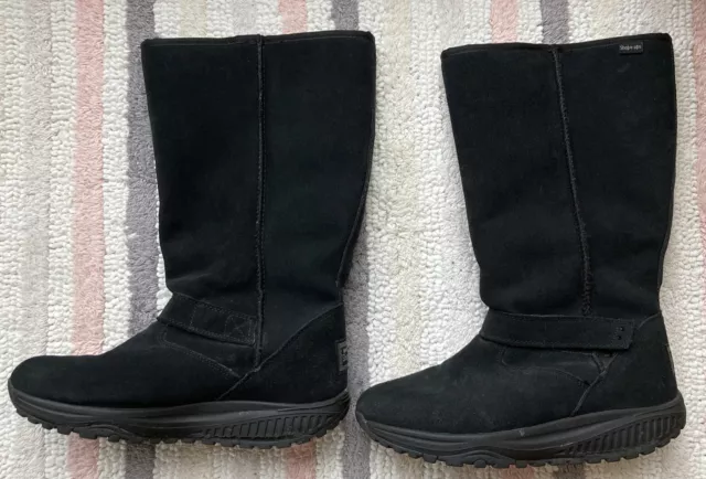 9 Skechers Shape Ups Black Suede Leather Boots Winter Lined Faux Fur Women’s