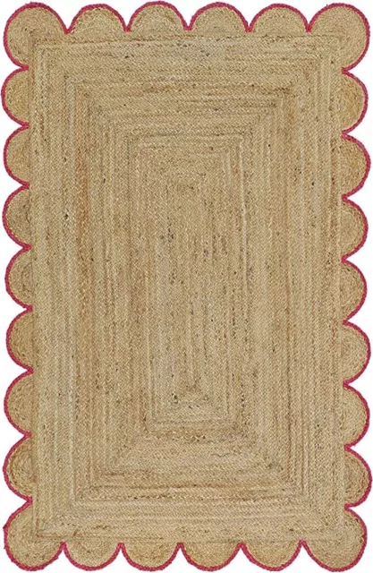 Rug Scallop Hallway Carpet 100% Natural Jute Hand Braided Farmhouse Jute Rug