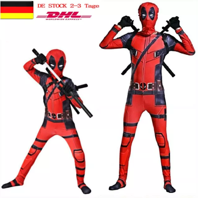 2024 Kinder Erwachsene Superheld Deadpool Cosplay Kostüm Overall  Junge Karneval