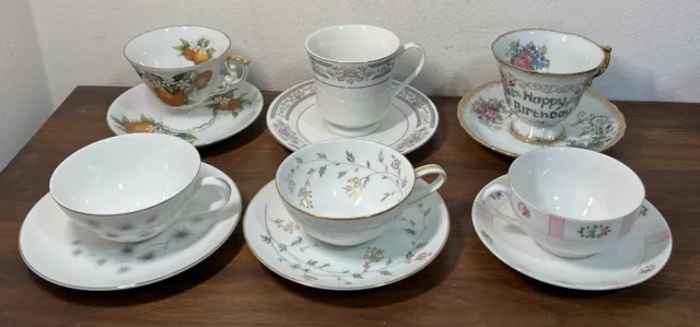 Vintage Lot Of 6 Fine China Teacups & Saucers  Noritake Nippon Japan