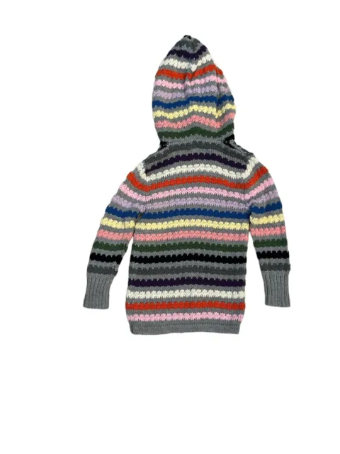 Peek Grey Rainbow Striped Knit Hooded Sweater Size Small (4-5) 2
