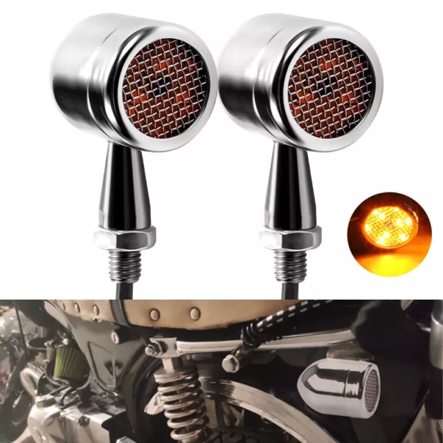 2x Metal Chrome Motorcycle LED Turn Signal Indicators Amber Lights Universal 12V