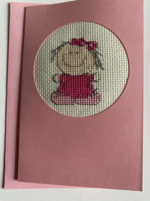 completed cross stitch card - Little Girl