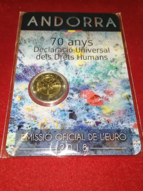 2 Euro Commemorativi Andorra 2018 dichiarazione Ufficiale Dei Diritti Umani