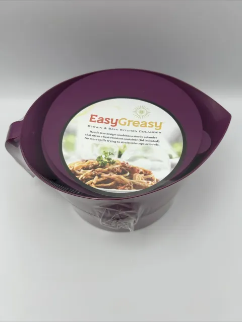 EasyGreasy Strain & Save Kitchen Purple Colander Container Lid 3 Piece Set