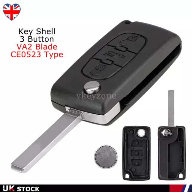 3 Button Flip Car Key Case Shell Fob For Peugeot 207 307 407 308 607 VA2 Blade