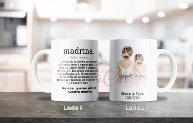 Taza Regalo para Madrina de Boda Personalizada de Cerámica Plástico o Cristal