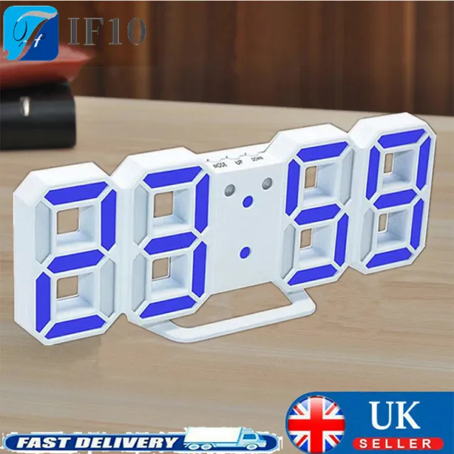 Large 3D Modern Digital LED Wall Clock 24/12 Hour USB Display Timer Alarm Home