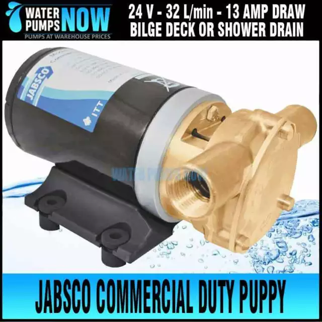 Jabsco 24v " Water Puppy " Pump MARINE BILGE DECK WASH PUMP 32 L/min Bronze Head