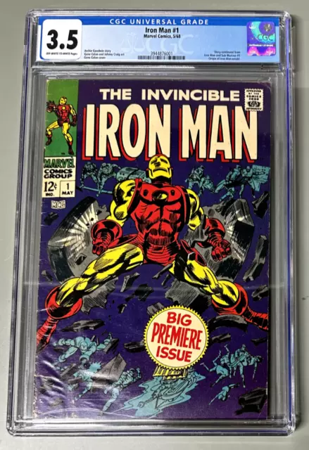 Invincible Iron Man #1 CGC 3.5 (Marvel 1968) Origin of Iron Man retold! OW/W pgs