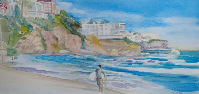 "Heading Home" Original Painting RAMfish Artist Laguna Beach Surf Skim Ocean 3