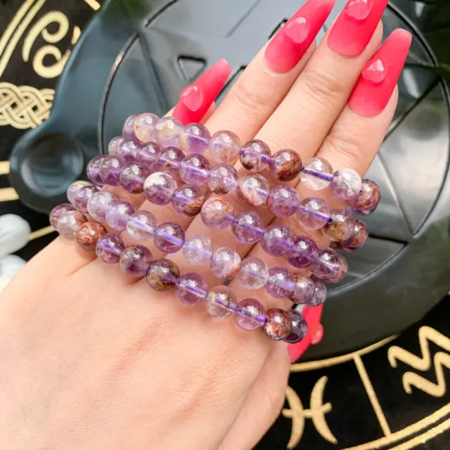 Natural Super Seven Melody Auralite Beads Crystal Healing Reiki Stretch Bracelet