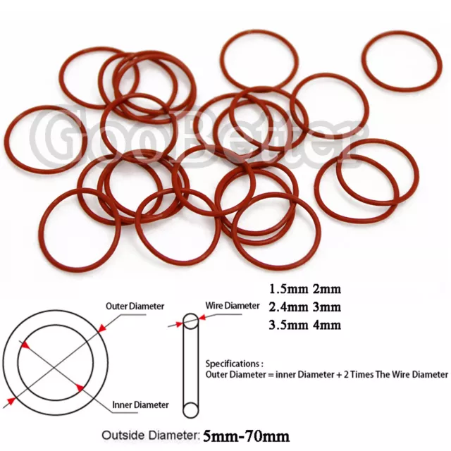 Silikon O Ringe Gummi Dichtringe O Ring Dichtung Dichtungsringe Ø5mm - 90mm Rot