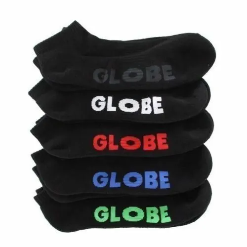 Globe Socks 5 Pack Stealth Ankle Black Size 2-8 Skateboard Sox New