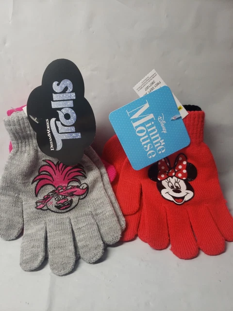 Girls gloves Multicolor mini mouse and trolls, mini mouse 4 pair
