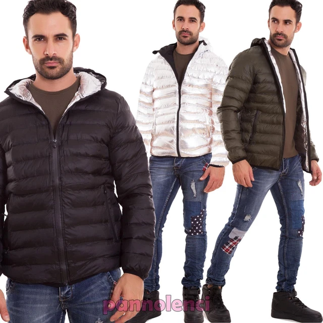 Piumino uomo bomber imbottito cappuccio giubbotto double face nuovo BX5224