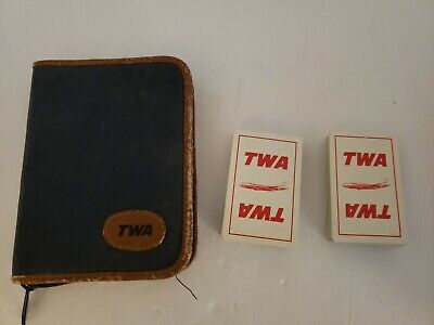 Vintage TWA Trans World Airlines Playing Cards Two Decks in TWA Zippered Case