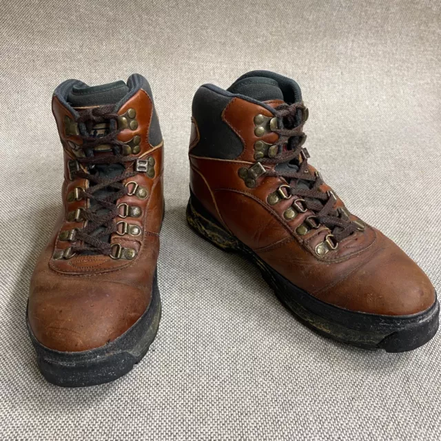 Vtg Raichle Mens 9 Mountain Hiking Trail Mid Top Boots Outdoor Lace Up Brown