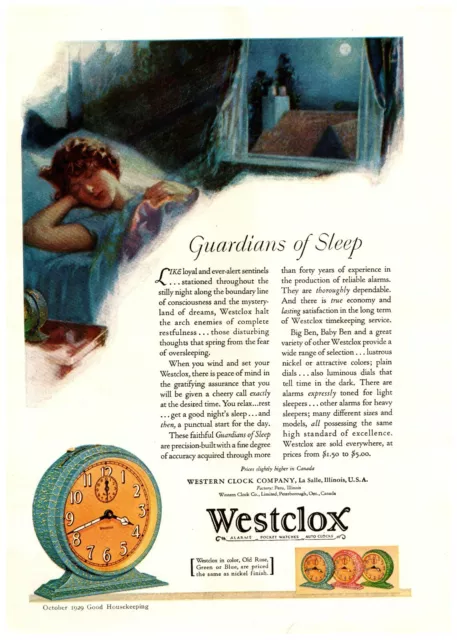 1929 Westclox Alarm Clock Vintage Print Ad Guardians Of Sleep