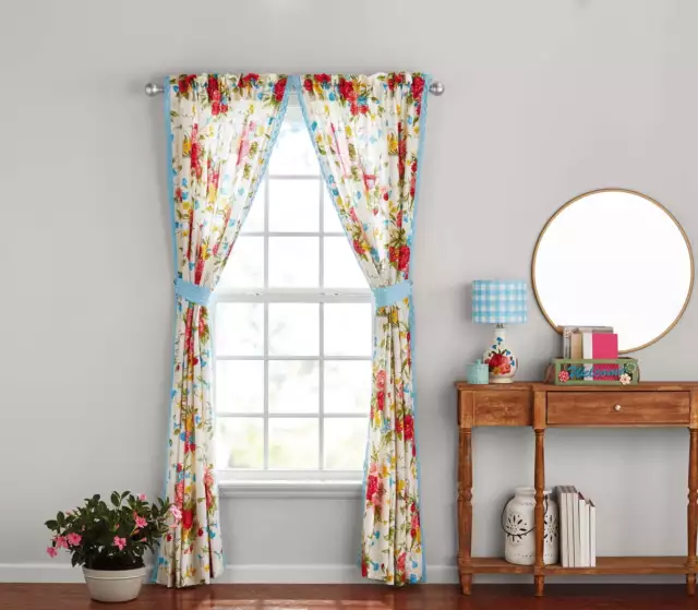 Woman Sweet Rose Light Filtering Rod Pocket Window Curtain Panel, Set of 2,