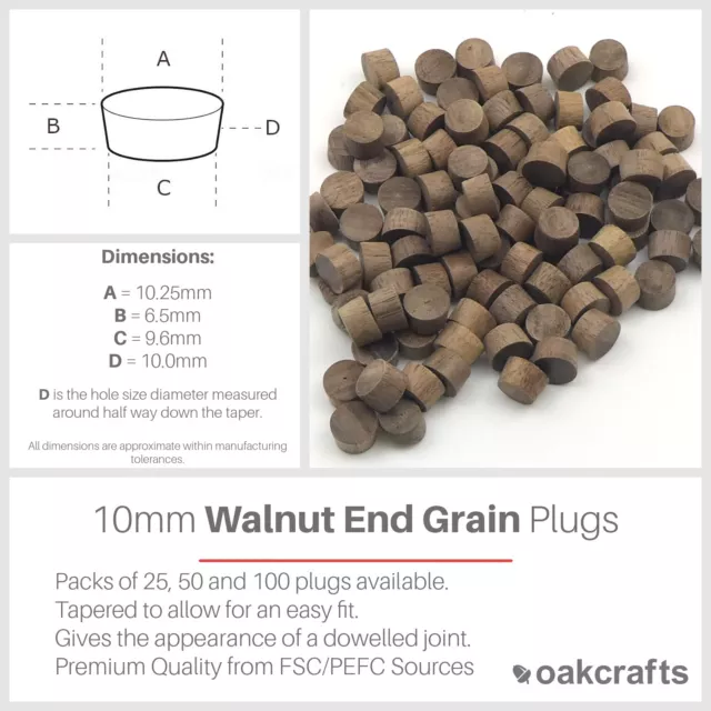 10mm Walnut Flat Head End Grain Plug