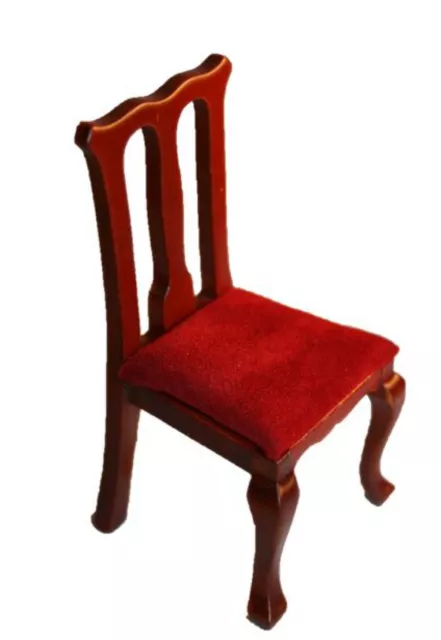 Puppenstube Miniatur - Stuhl mit rotem Polster Holz mahagony 1:12