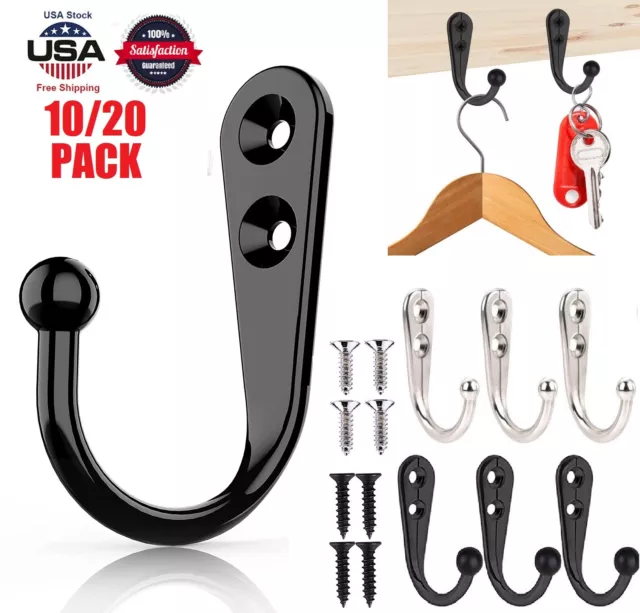 20 × Door Wall Mounted Hook Single Robe Coat Holder Key Hanger w/ Screws Set USA