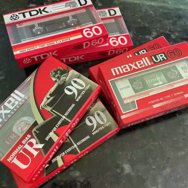 Lot of Six Blank Cassette Tapes UR D Maxell TDK Brand New Sealed 60 90 Minute