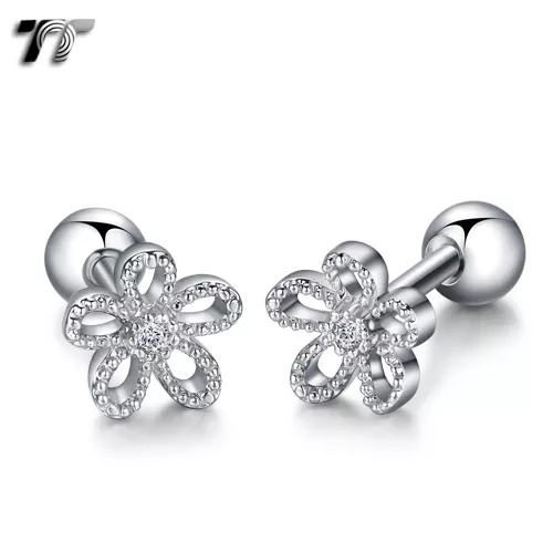 TT Silver Surgical Steel Flower Cartilage Tragus Earrings (TR38S) NEW