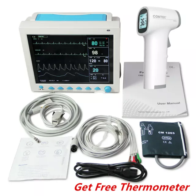 US Stock ICU Patient Monitor 6 Parameters Vital Signs Monitor+Thermometer Free