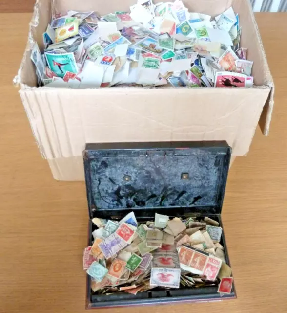 Worldwide *Huge* Collection 39000+/- Stamps Off Paper (Loose) In Large Box & Tin
