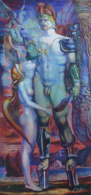 Ernst fuchs 1930-2015 Perseus Und Die Nymphe Handsigniert 2012 Austrian Künstler