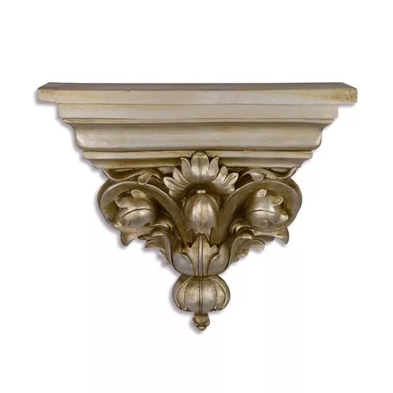 9973790 Silver Wall Console Shelf Resin Antique Style Vintage 38x10x33cm