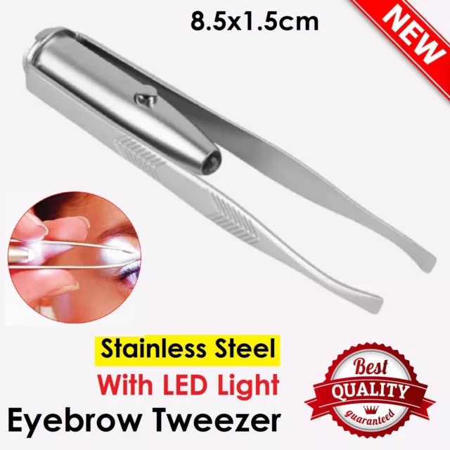 Stainless Steel Make Up LED Light Eyelash Eyebrow Hair Removal Lighted  Tweezer
