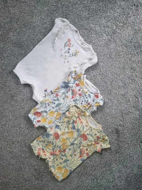 Next Baby Girls Bundle Rompers 3-6 Months Yellow Floral Embroidered Summer B