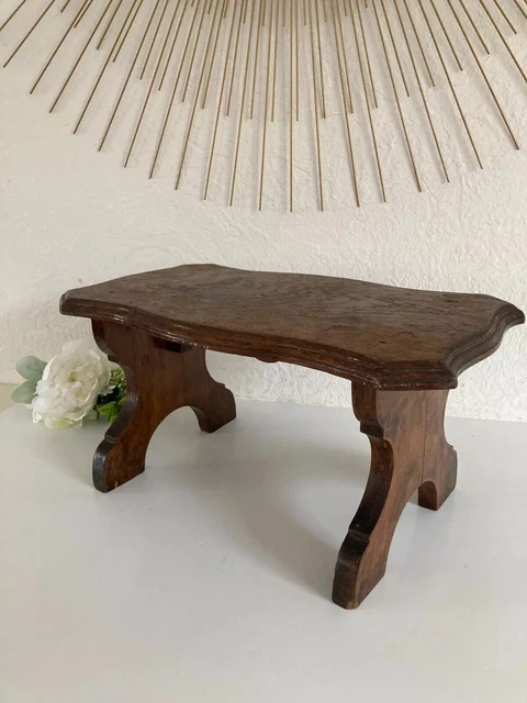 Ancien Tabouret En Bois Vintage - H:30cm, 20x25cm - Repose-pied Art Populaire