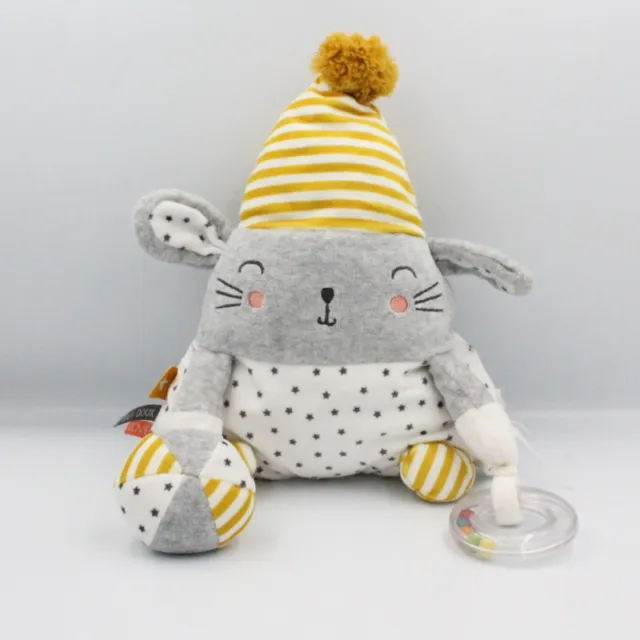 Doudou souris gris blanc jaune étoiles hochet TAPE A L'OEIL - 24206