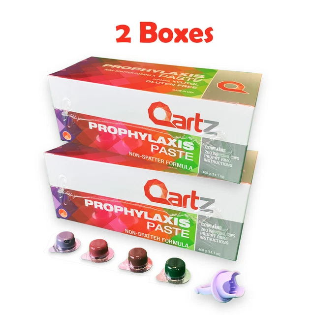Qartz Prophy Paste Cups - Dental Non Splatter w/ Fluoride & Xylitol - 2 Boxes
