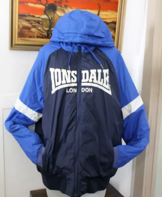 Men's Blue LONSDALE London Hooded Winter Puffer Parka Zip Jacket Size 40 3XL VGC